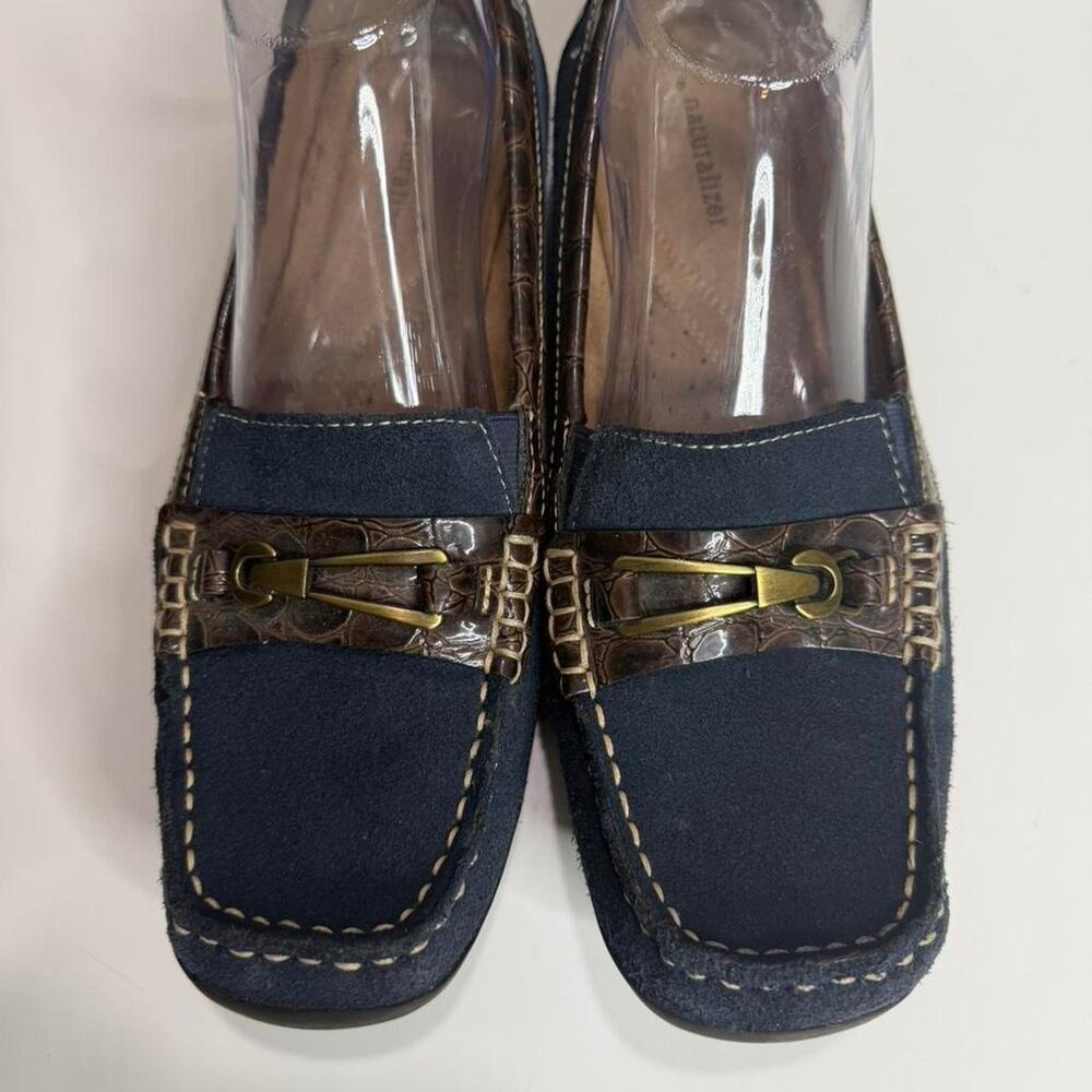 Naturalizer Blue Suede Loafers Croc Trim Preppy‎ Chic Blokecore